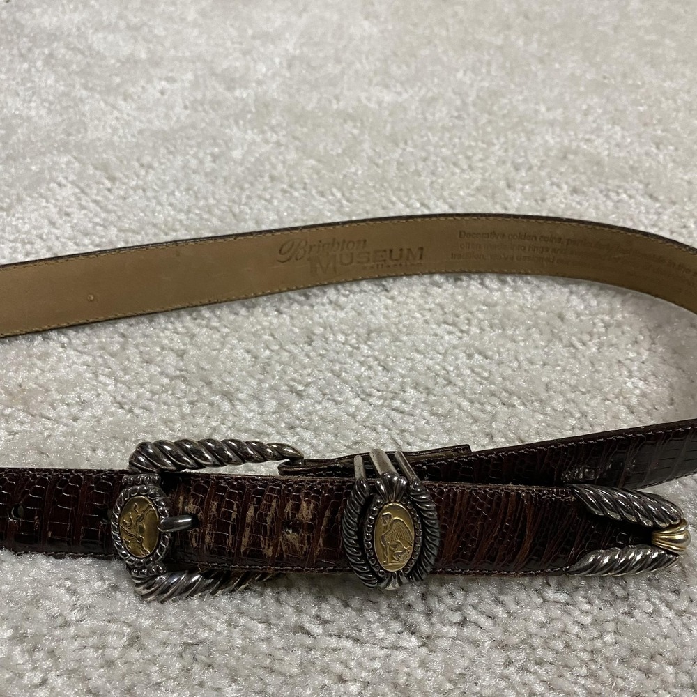 VTG Brighton Belt Womens M Brown Croc Embossed Leather Medallion Western Museum